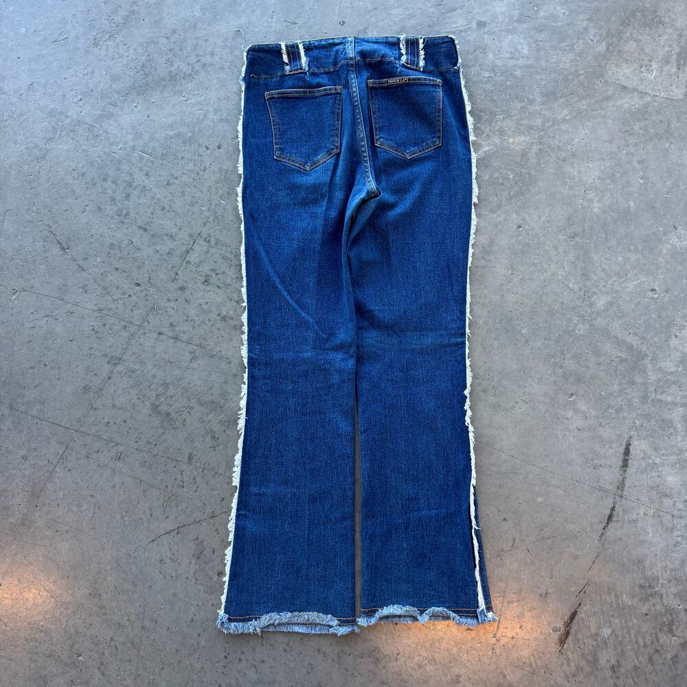 Vintage Y2k Watch La Dark Wash Raw Hem Wide Leg Flare Denim Jeans Women's 29 - Picture 2 of 6